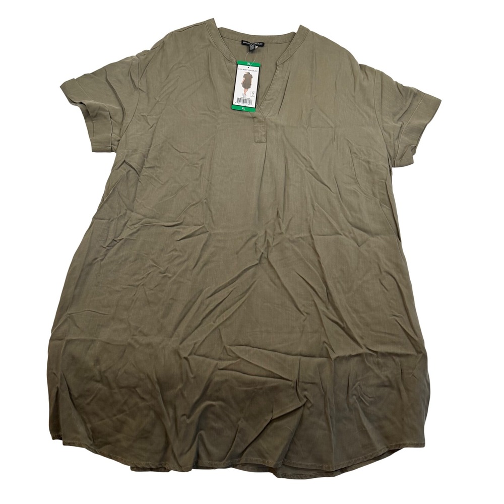 Hilary Radley Olive Green Tencel Lyocell Shift Dress Short Sleeve XL H1079GW
